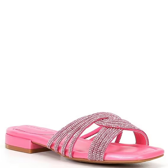 Alex Marie Freesia Twist Rhinestone Square Toe Flat Sandals Size 6 - Picture 1 of 6
